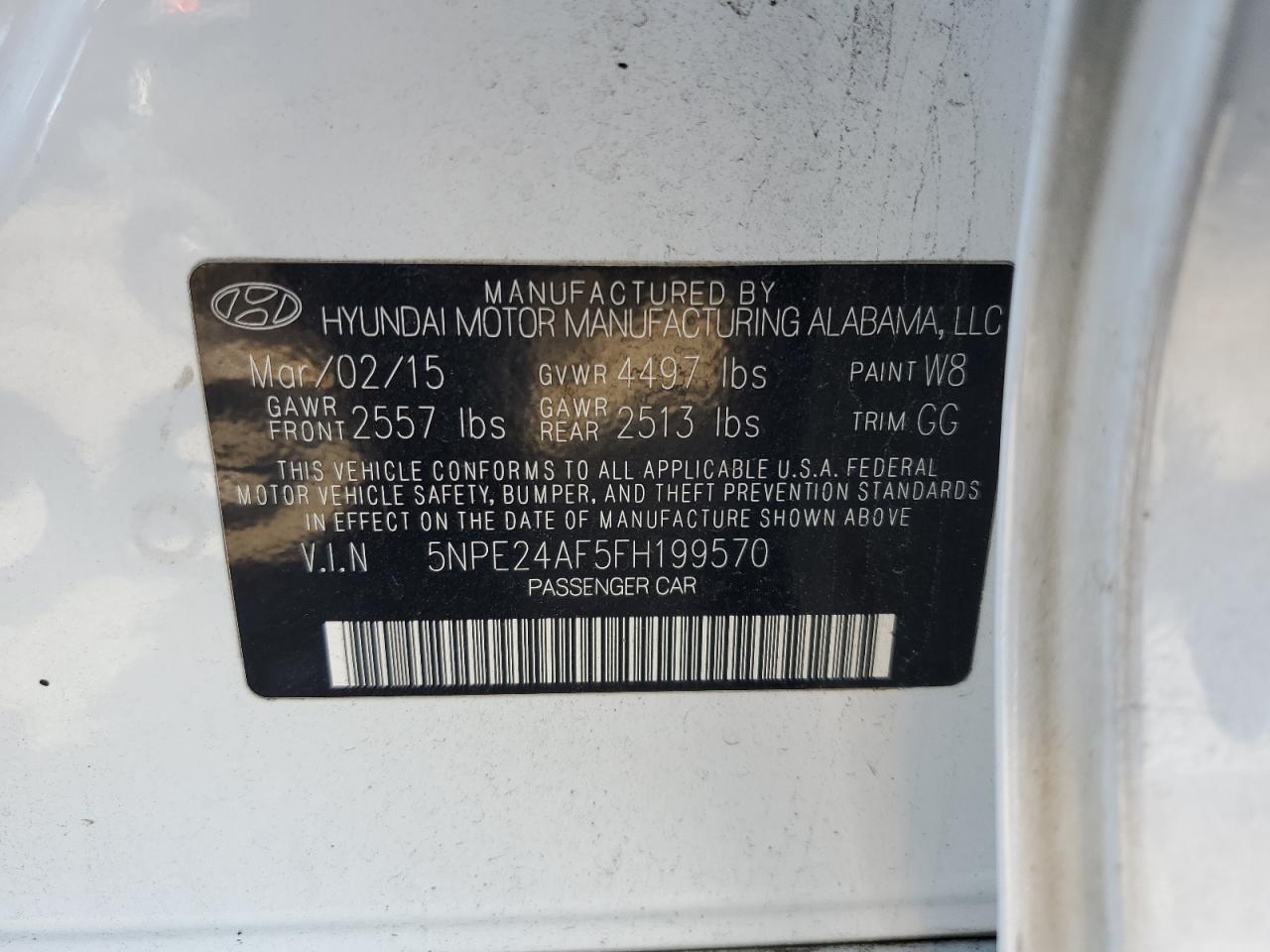 2015 Hyundai Sonata Se VIN: 5NPE24AF5FH199570 Lot: 85672295