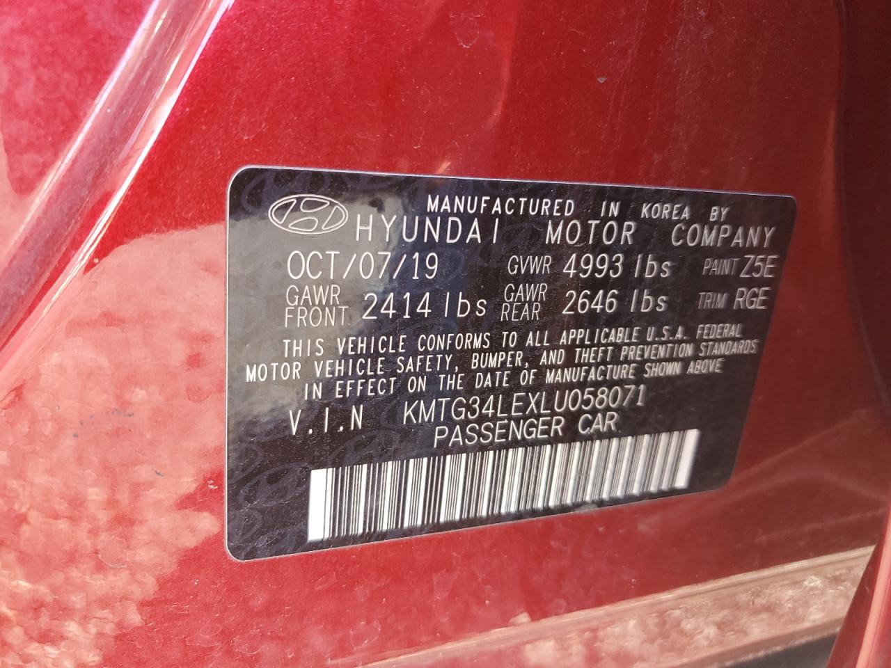 2020 Genesis G70 Prestige VIN: KMTG34LEXLU058071 Lot: 82556505