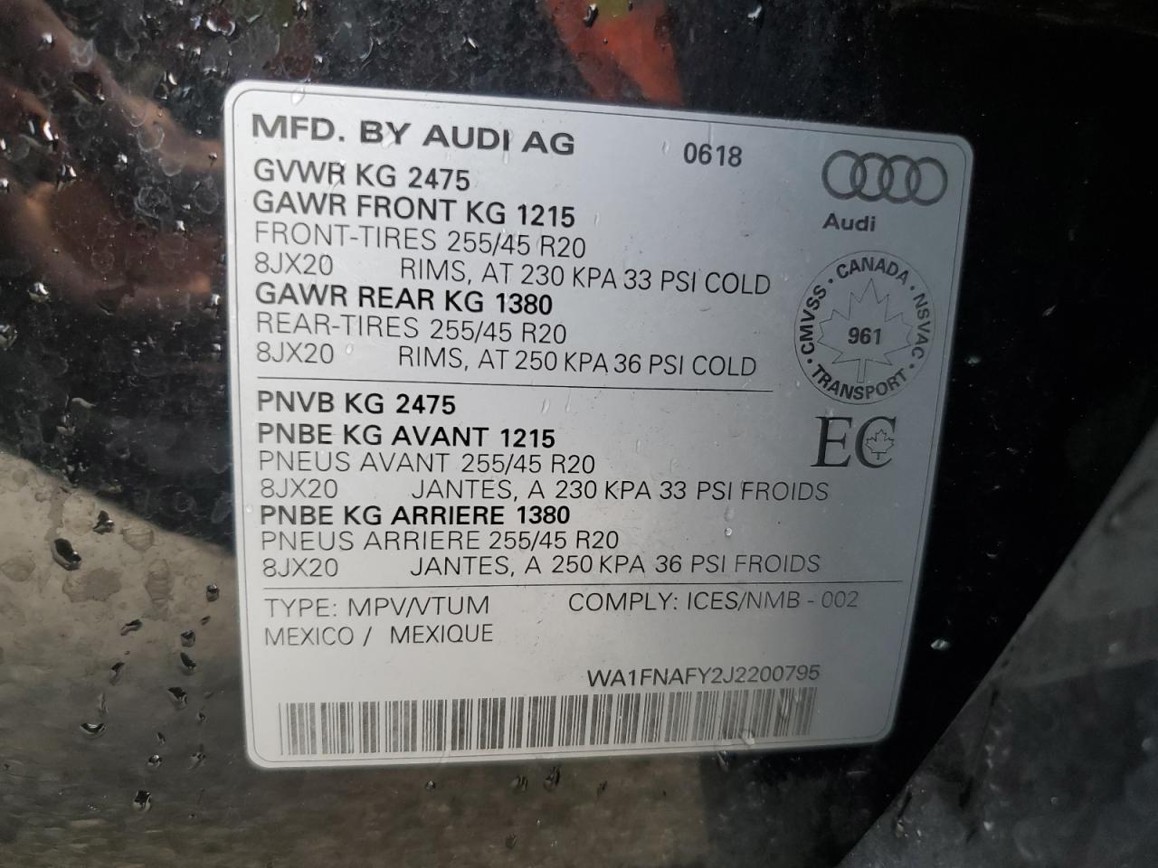 2018 Audi Q5 Technik S-Line VIN: WA1FNAFY2J2200795 Lot: 86246905