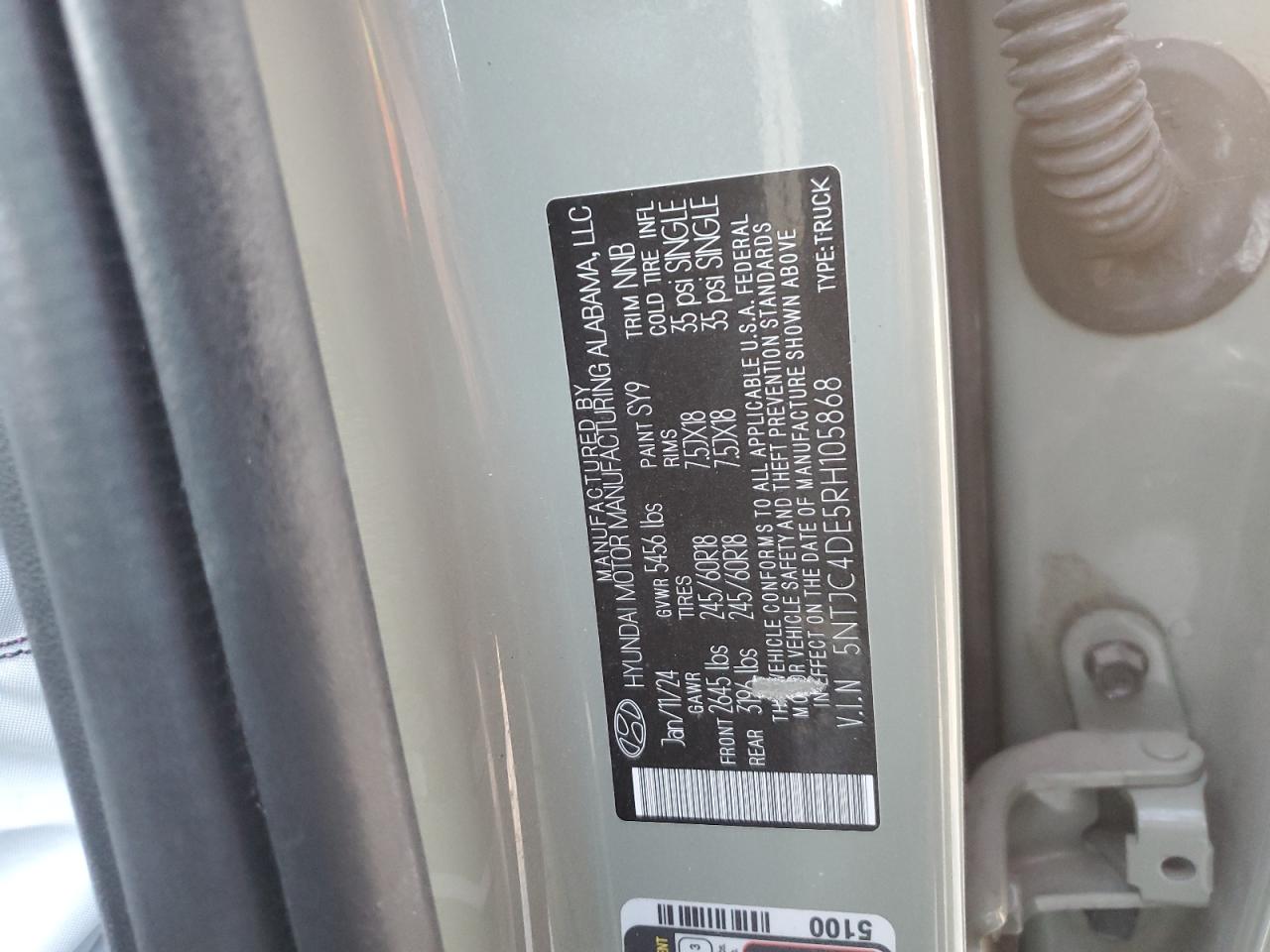 2024 Hyundai Santa Cruz Sel VIN: 5NTJC4DE5RH105868 Lot: 86319645