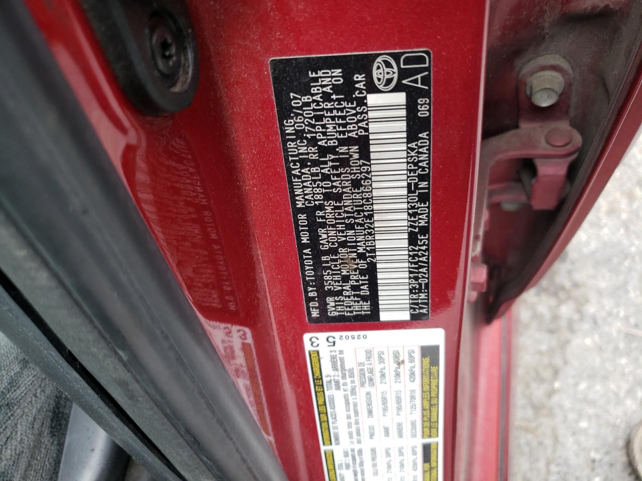 2008 Toyota Corolla Ce VIN: 2T1BR32E18C866297 Lot: 82321995