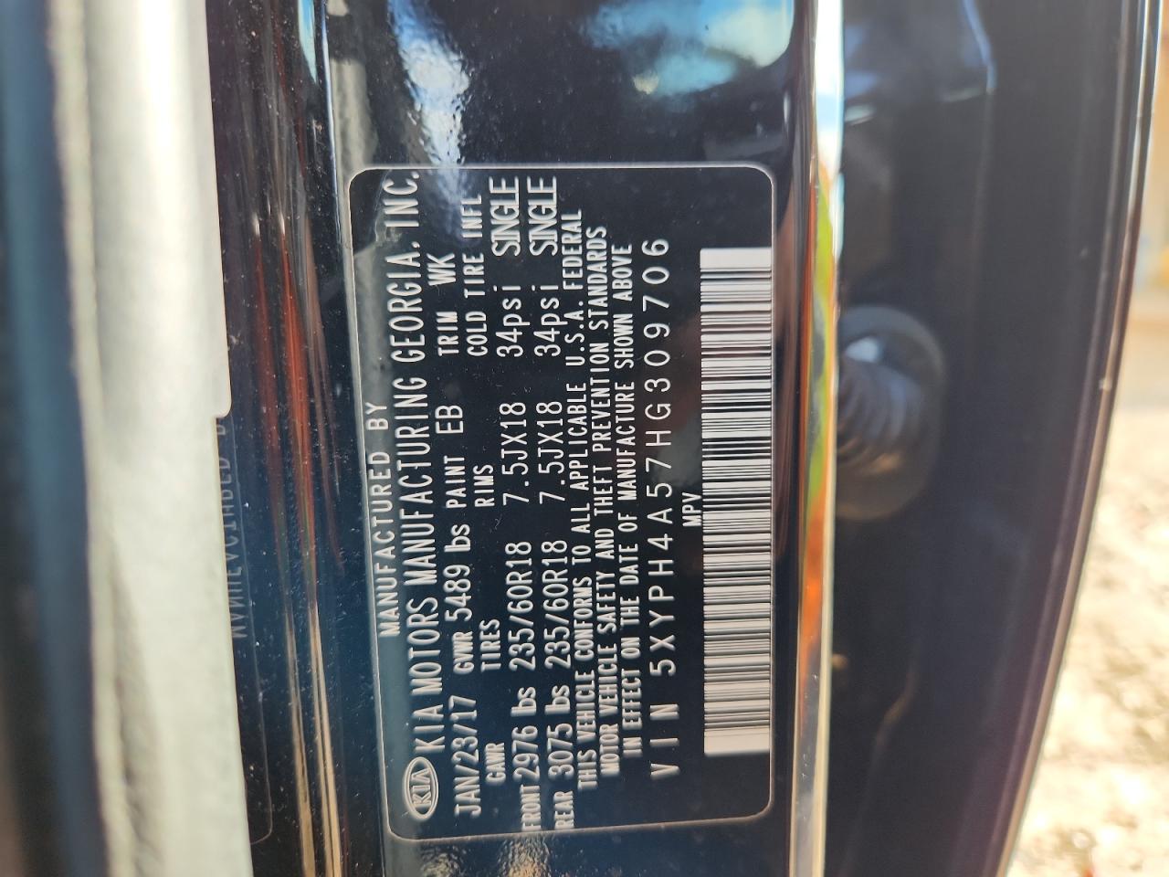 2017 Kia Sorento Ex VIN: 5XYPH4A57HG309706 Lot: 82329435