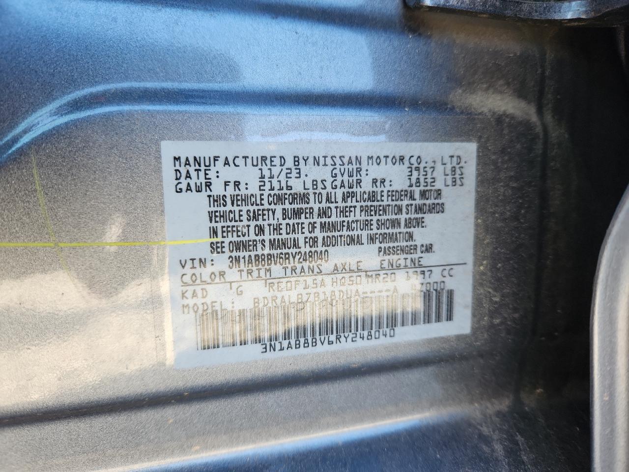 2024 Nissan Sentra S VIN: 3N1AB8BV6RY248040 Lot: 86154005