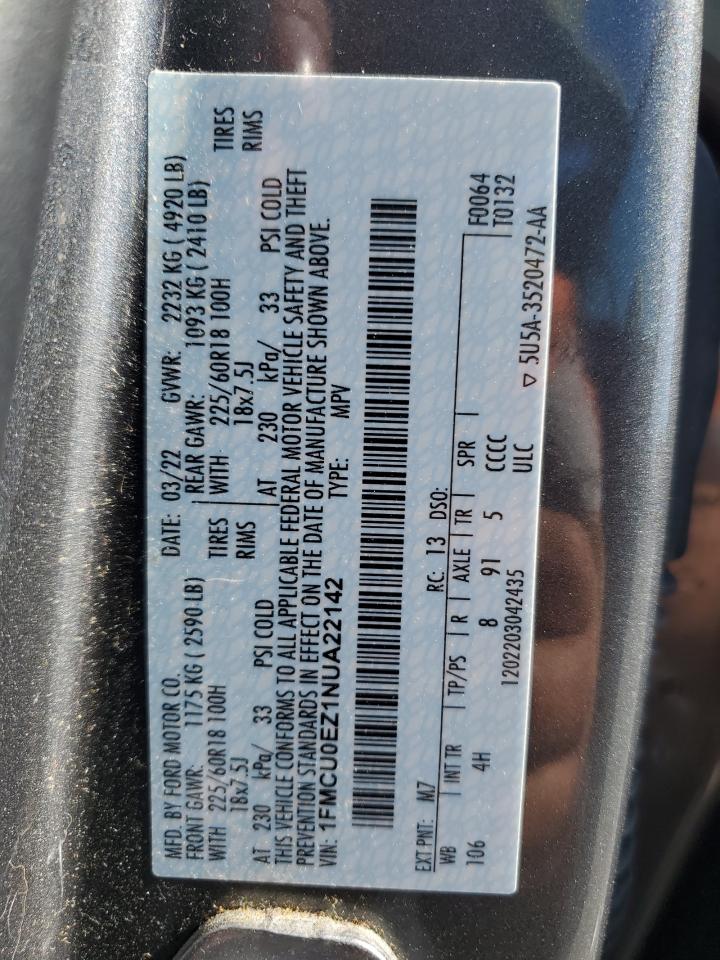 2022 Ford Escape Se VIN: 1FMCU0EZ1NUA22142 Lot: 84061875