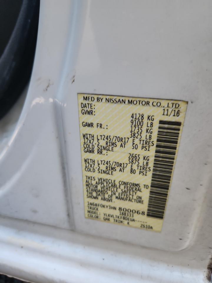 2017 Nissan Nv 1500 S VIN: 1N6BF0KY3HN800068 Lot: 66685515