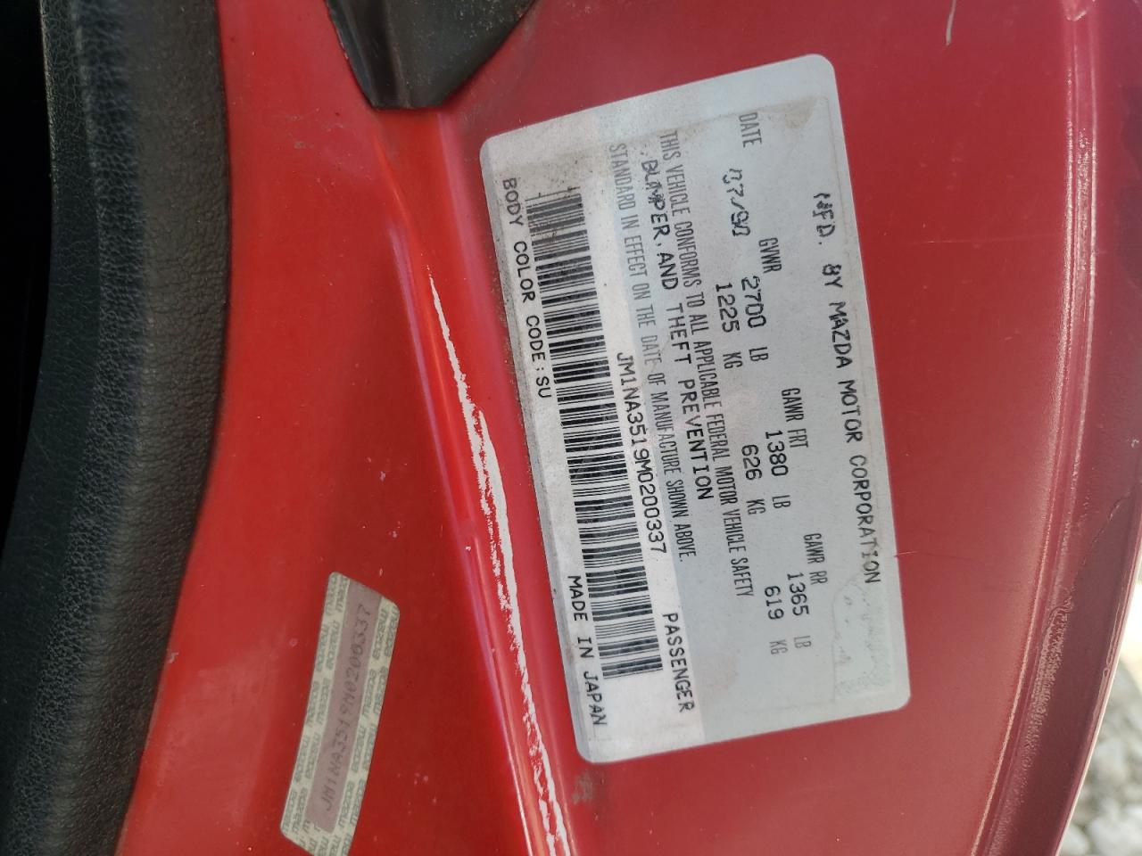 1991 Mazda Mx-5 Miata VIN: JM1NA3519M0200337 Lot: 84811585