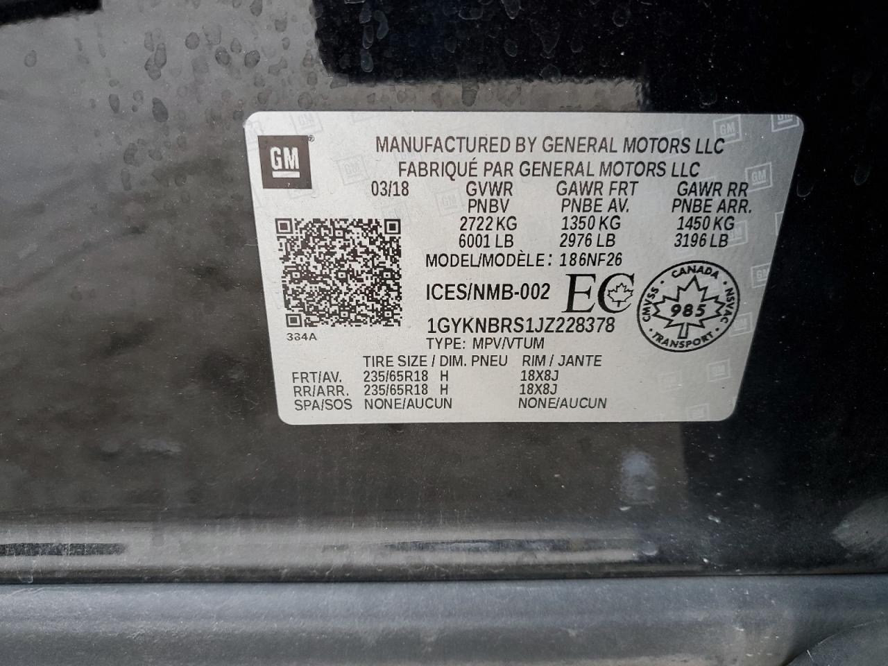 2018 Cadillac Xt5 VIN: 1GYKNBRS1JZ228378 Lot: 90303825