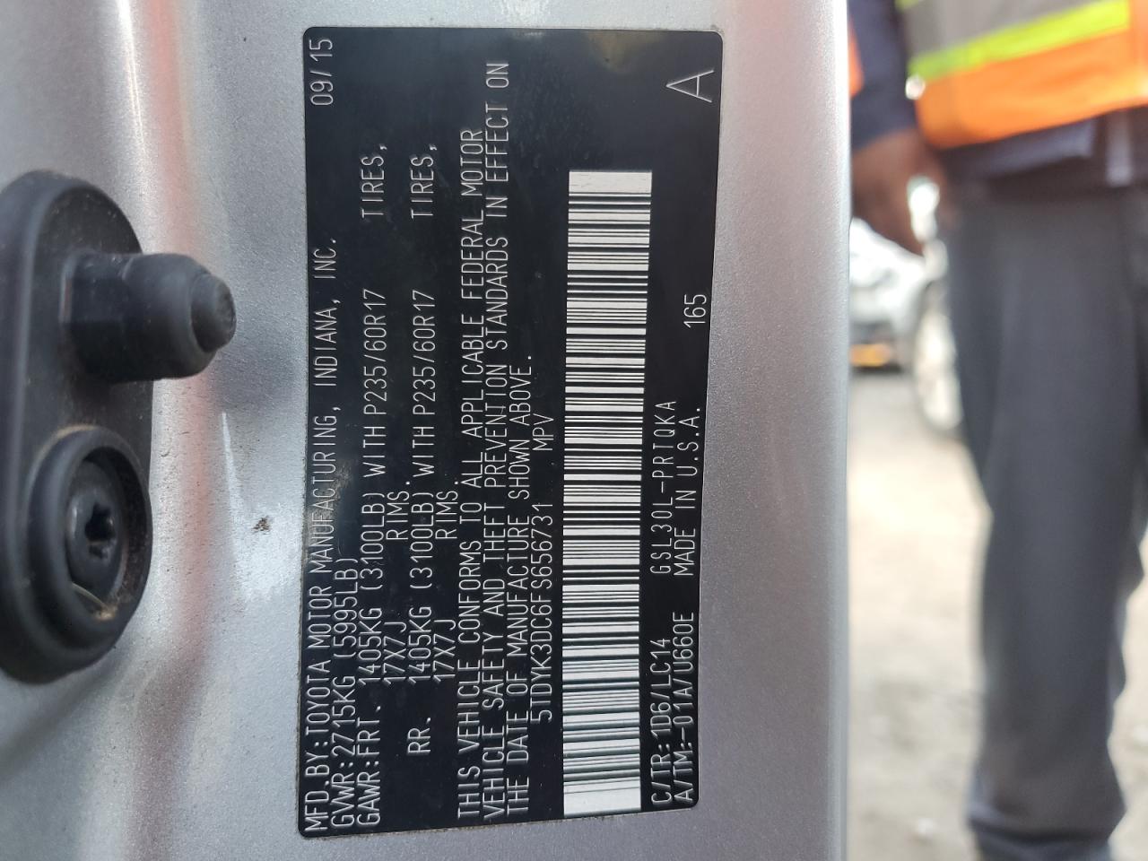 2015 Toyota Sienna Xle VIN: 5TDYK3DC6FS656731 Lot: 85596415