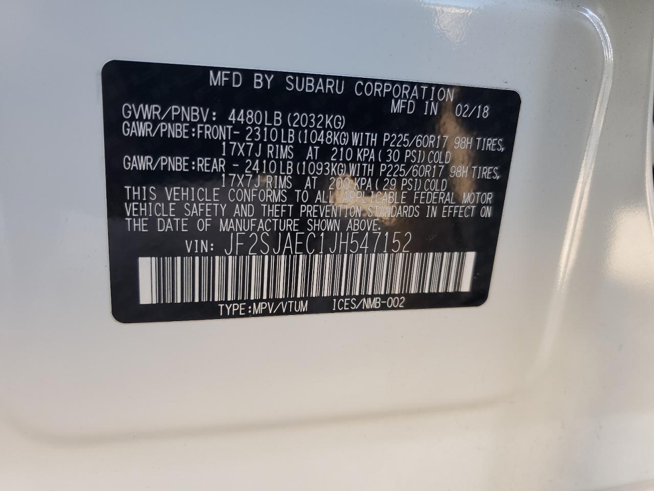 2018 Subaru Forester 2.5I Premium VIN: JF2SJAEC1JH547152 Lot: 82188835