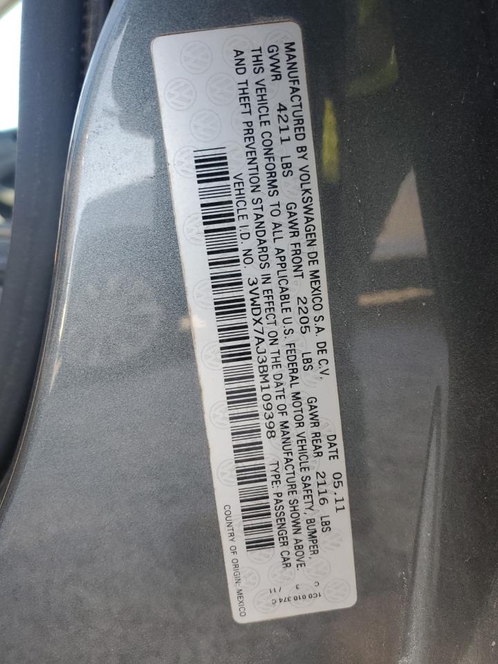 2011 Volkswagen Jetta Se VIN: 3VWDX7AJ3BM109398 Lot: 84067765