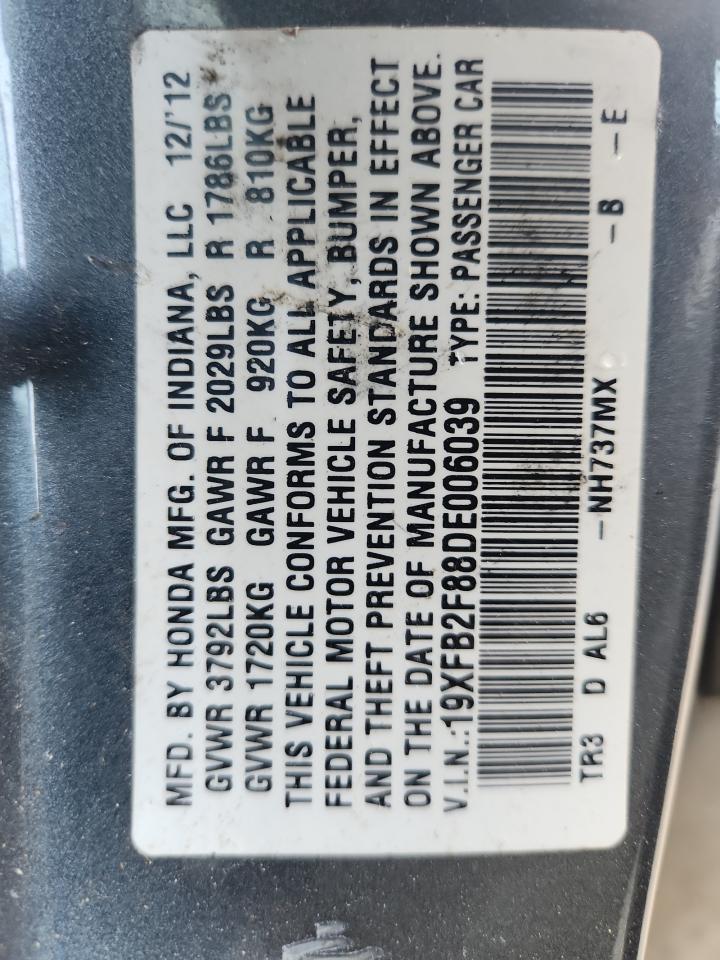 2013 Honda Civic Ex VIN: 19XFB2F88DE006039 Lot: 84409205