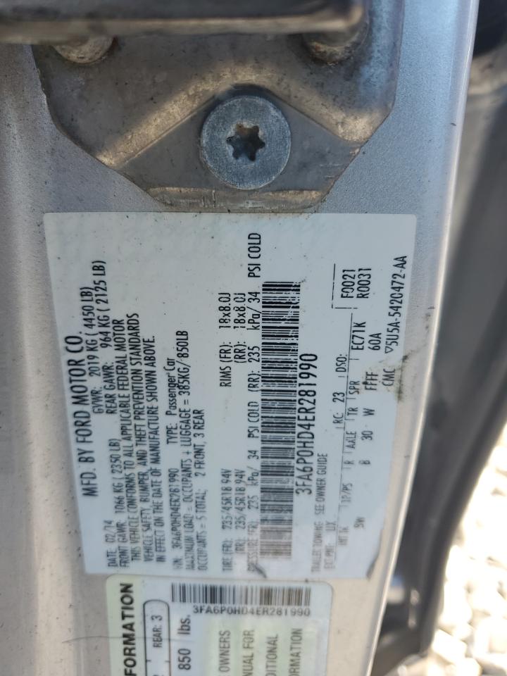 2014 Ford Fusion Se VIN: 3FA6P0HD4ER281990 Lot: 82447815