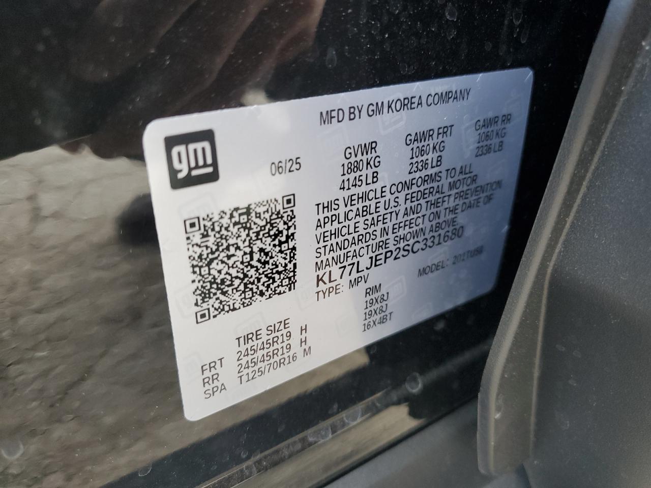 2025 Chevrolet Trax 2Rs VIN: KL77LJEP2SC331680 Lot: 85582895