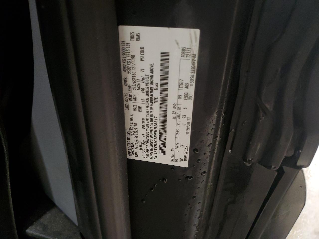 2015 Ford Transit T-250 VIN: 1FTYR2CM9FKB28317 Lot: 84755435