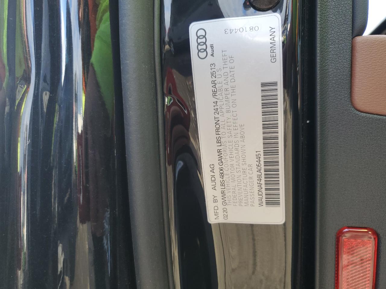 2020 Audi A4 Premium VIN: WAUDNAF46LA054451 Lot: 90793055