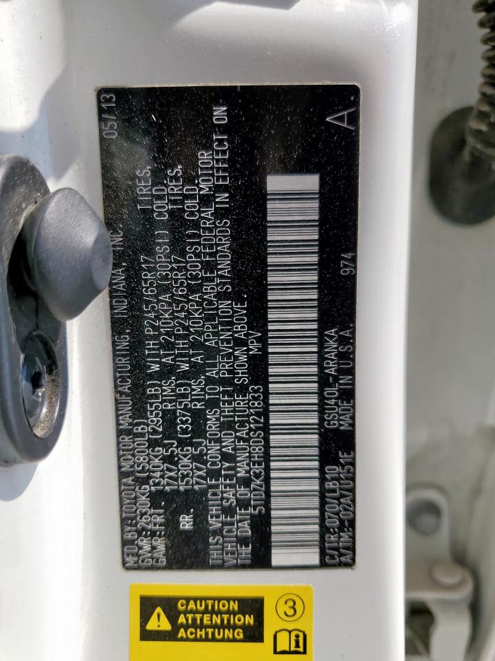 2013 Toyota Highlander Base VIN: 5TDZK3EH8DS121833 Lot: 85867595