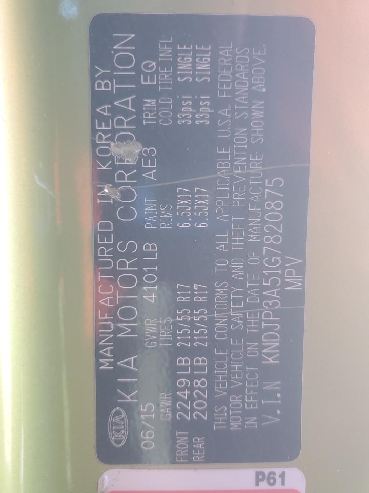 2016 Kia Soul + VIN: KNDJP3A51G7820875 Lot: 85288865