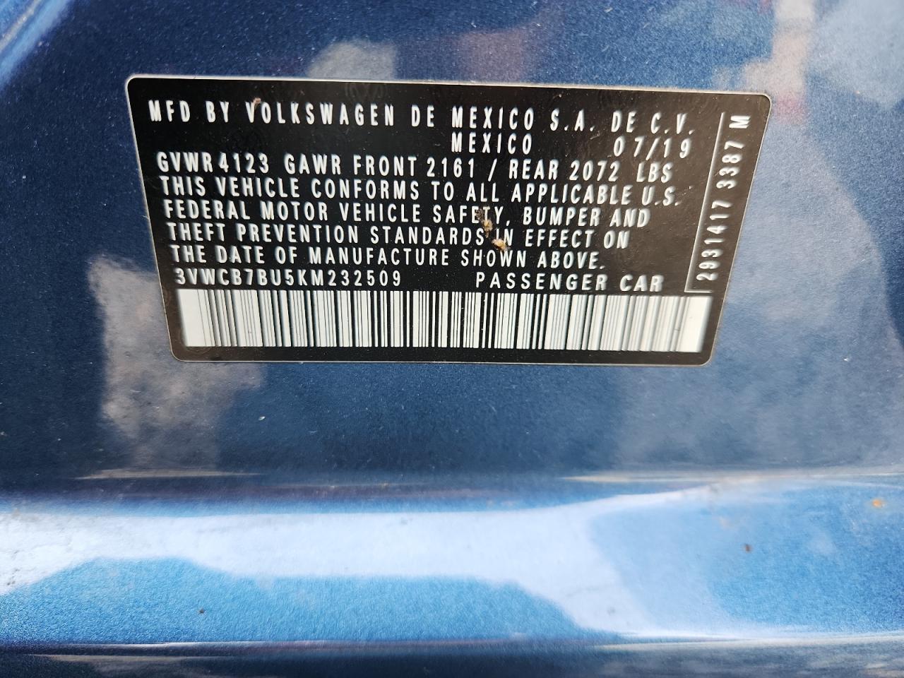 2019 Volkswagen Jetta S VIN: 3VWCB7BU5KM232509 Lot: 84167775