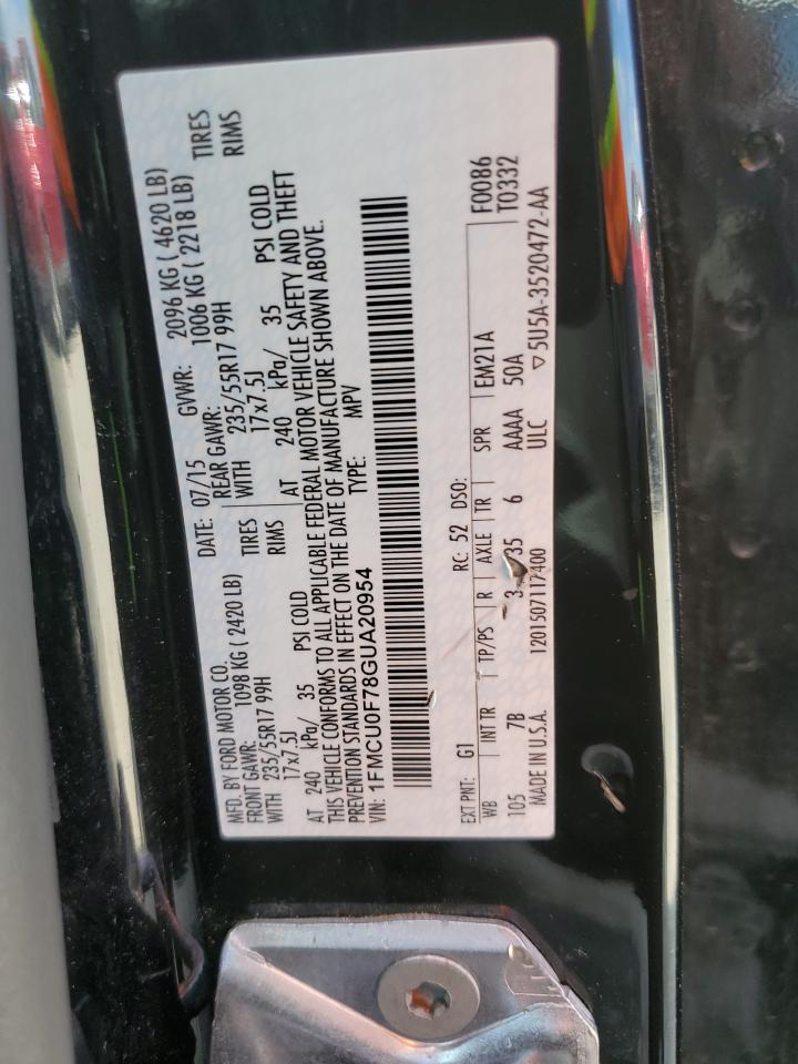 2016 Ford Escape S VIN: 1FMCU0F78GUA20954 Lot: 82238705