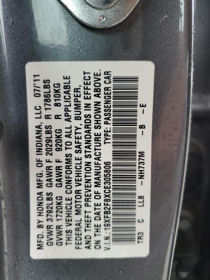 2012 Honda Civic Ex VIN: 19XFB2F8XCE305806 Lot: 82290165