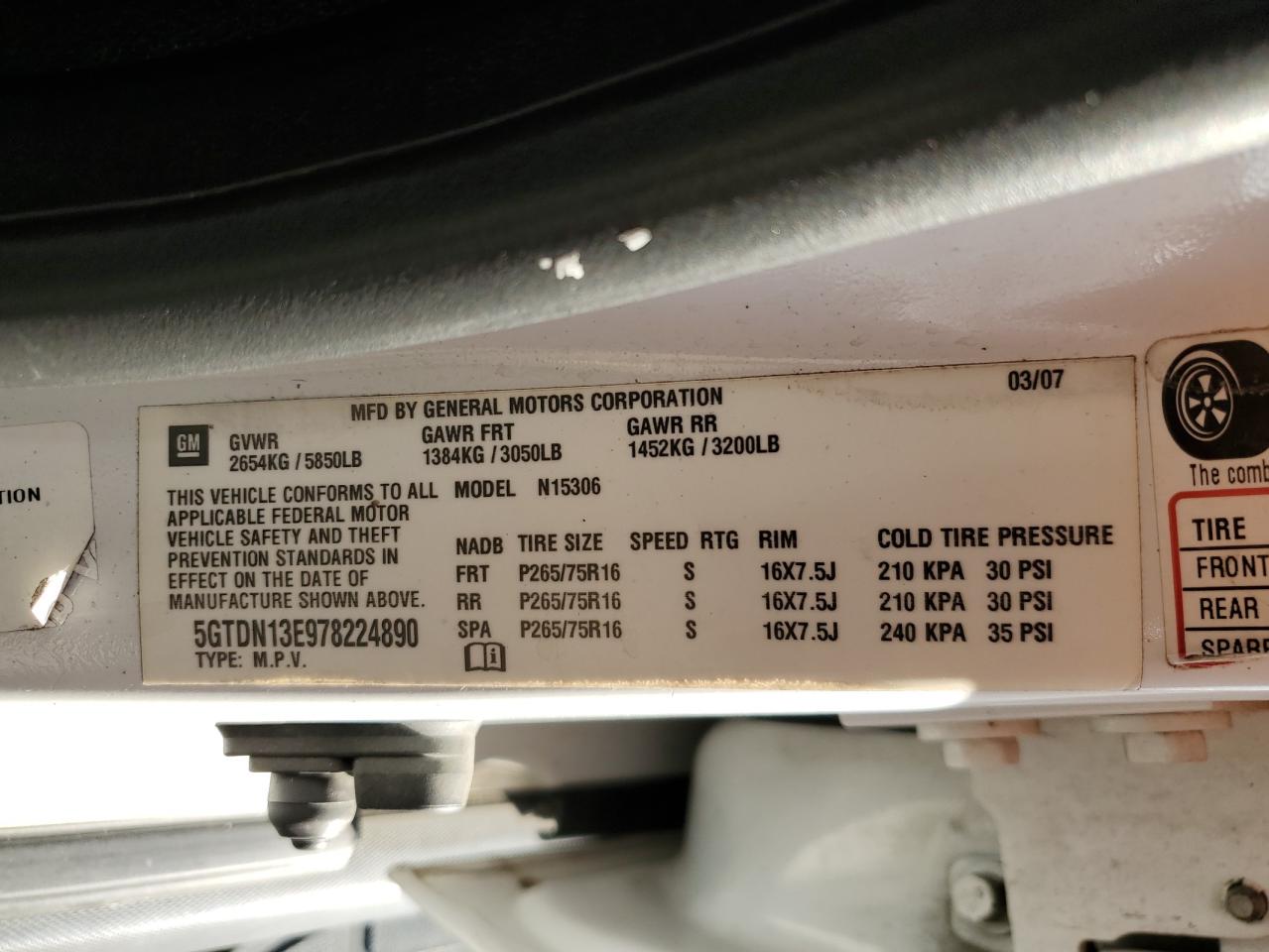 2007 Hummer H3 VIN: 5GTDN13E978224890 Lot: 89665675