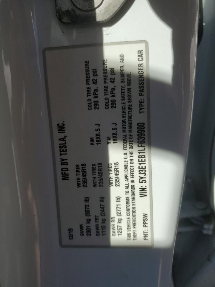 2020 Tesla Model 3 VIN: 5YJ3E1EB1LF639900 Lot: 90328645