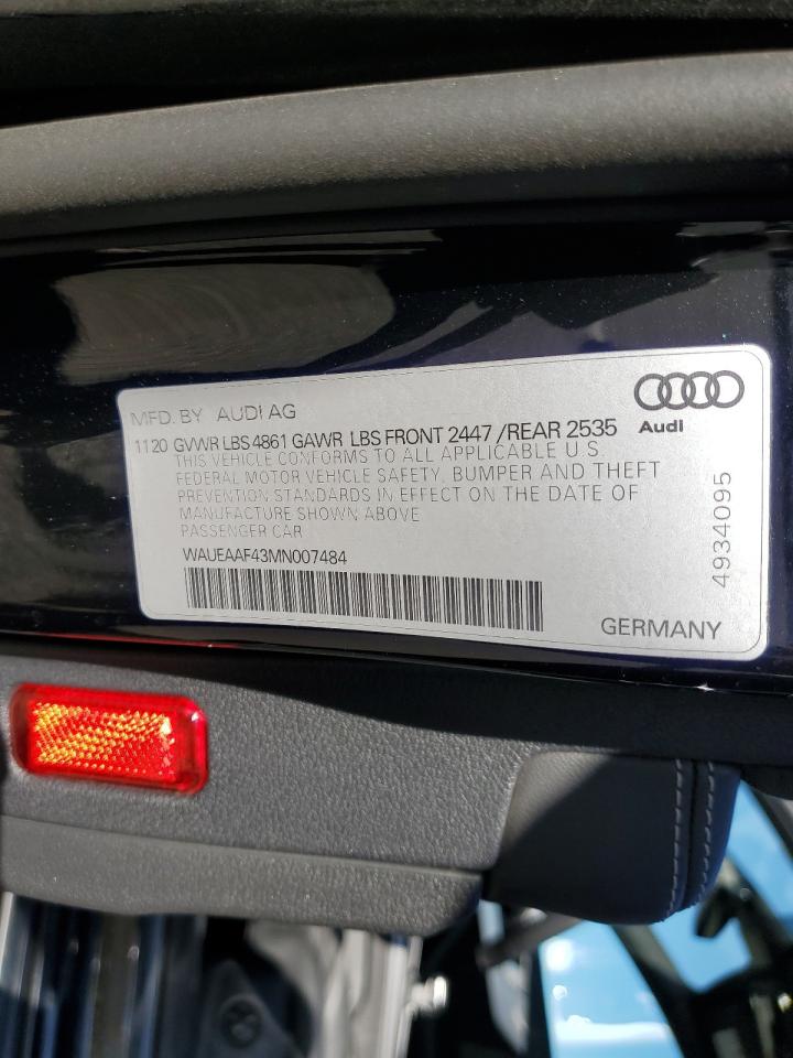 2021 Audi A4 Premium Plus 45 VIN: WAUEAAF43MN007484 Lot: 82607995