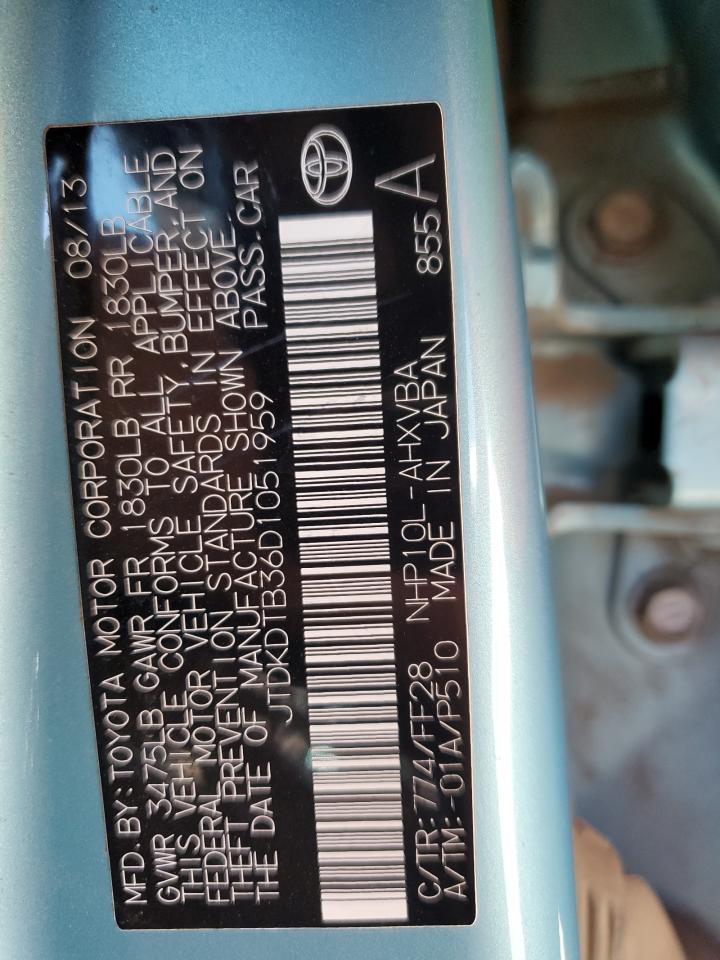 2013 Toyota Prius C VIN: JTDKDTB36D1051959 Lot: 85882215