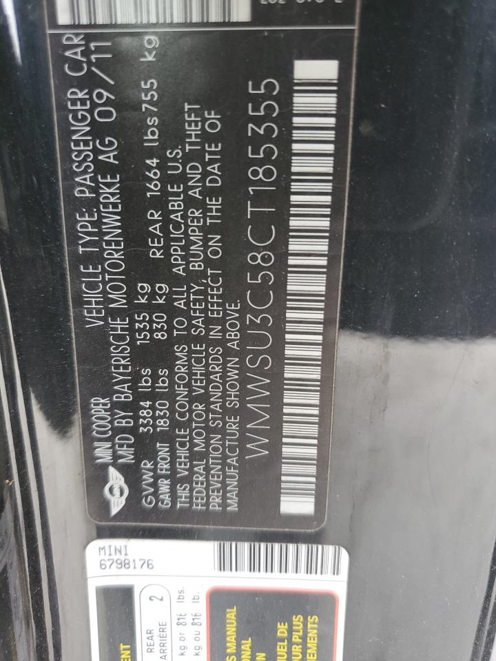 2012 Mini Cooper VIN: WMWSU3C58CT185355 Lot: 82319195