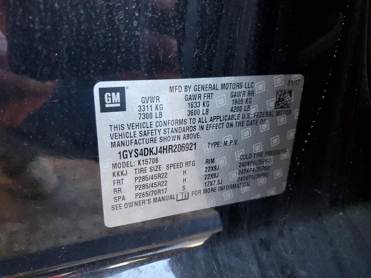 2017 Cadillac Escalade Platinum VIN: 1GYS4DKJ4HR206921 Lot: 85426025