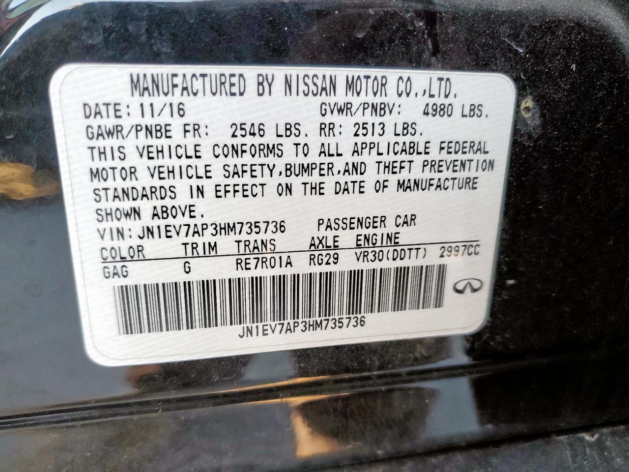 2017 Infiniti Q50 Premium VIN: JN1EV7AP3HM735736 Lot: 86134815