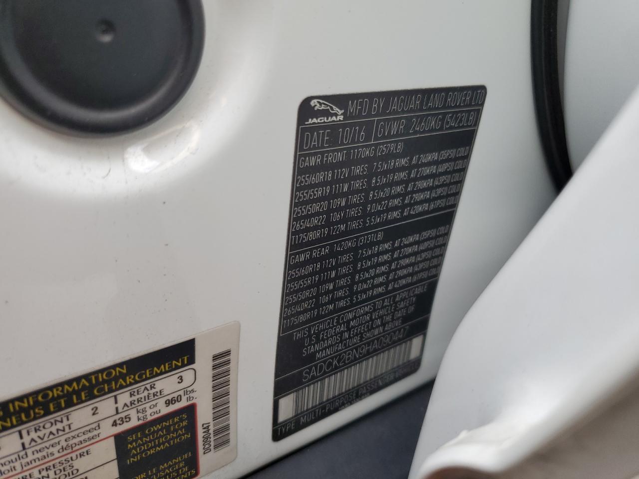 2017 Jaguar F-Pace Prestige VIN: SADCK2BN9HA090447 Lot: 87413175