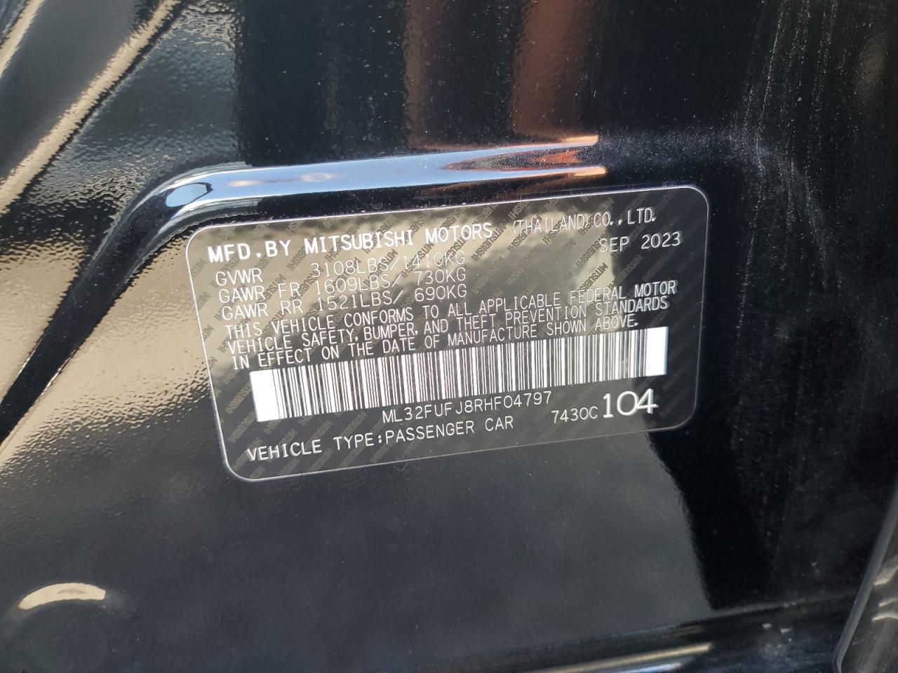 2024 Mitsubishi Mirage G4 Es VIN: ML32FUFJ8RHF04797 Lot: 85344595