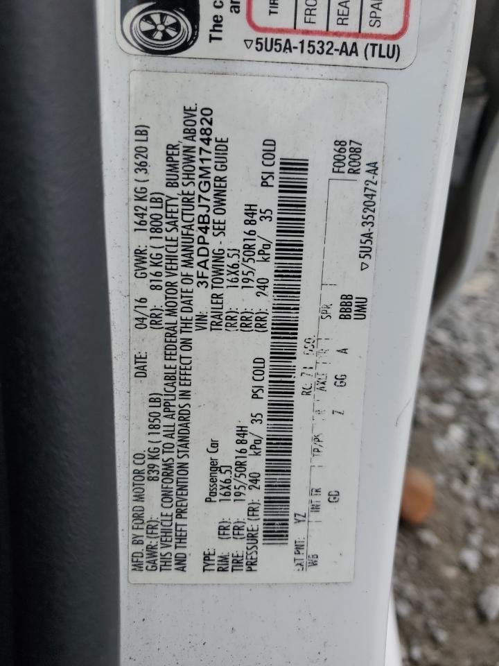 2016 Ford Fiesta Se VIN: 3FADP4BJ7GM174820 Lot: 84762435