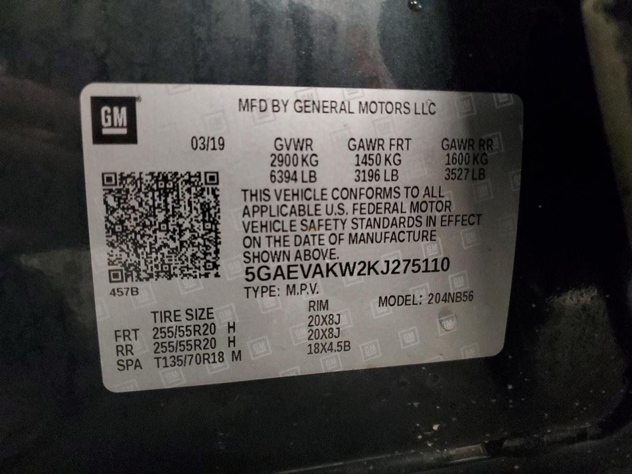 2019 Buick Enclave Essence VIN: 5GAEVAKW2KJ275110 Lot: 90921465