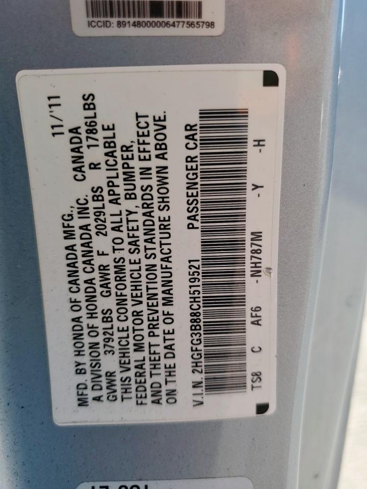 2012 Honda Civic Ex VIN: 2HGFG3B88CH519521 Lot: 82274485