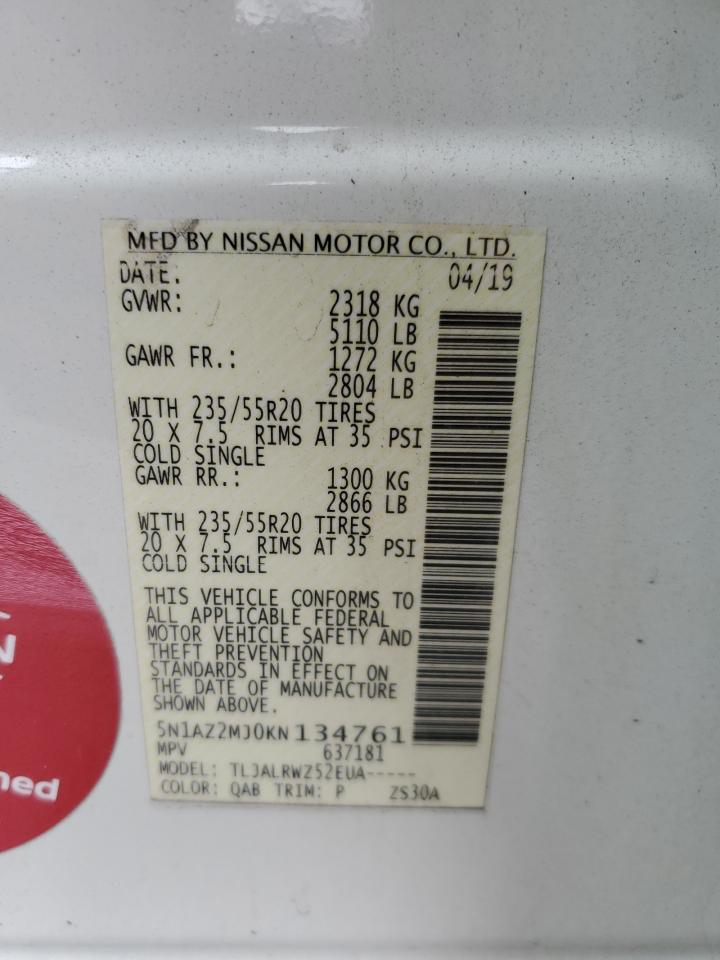 2019 Nissan Murano S VIN: 5N1AZ2MJ0KN134761 Lot: 82767115