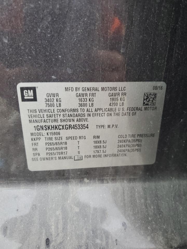 2016 Chevrolet Suburban K1500 Lt VIN: 1GNSKHKCXGR453354 Lot: 82729305