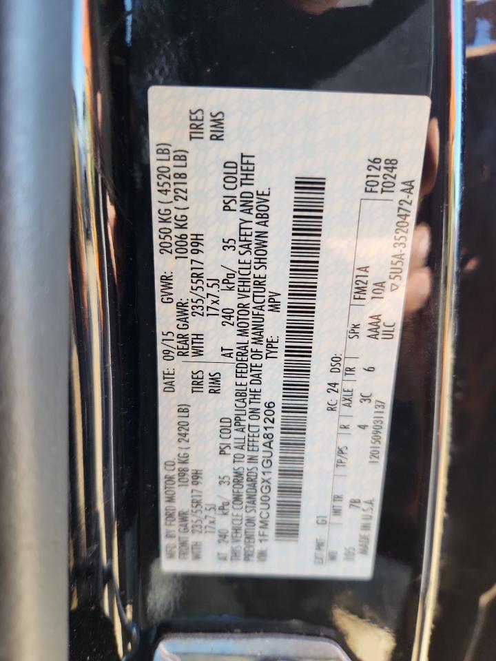 2016 Ford Escape Se VIN: 1FMCU0GX1GUA81206 Lot: 85133775