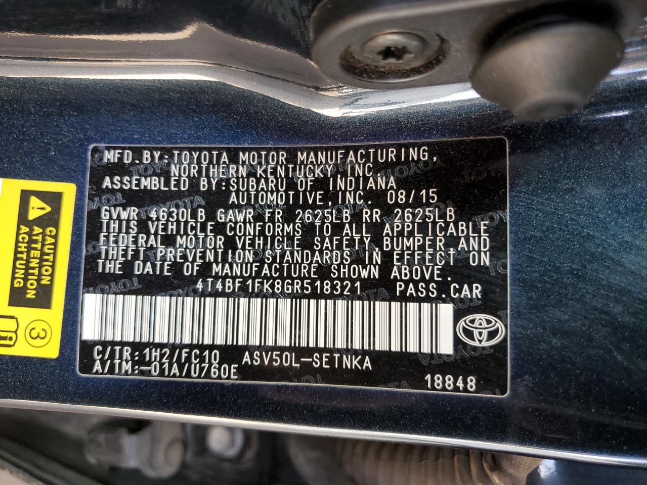 2016 Toyota Camry Le VIN: 4T4BF1FK8GR518321 Lot: 85355575