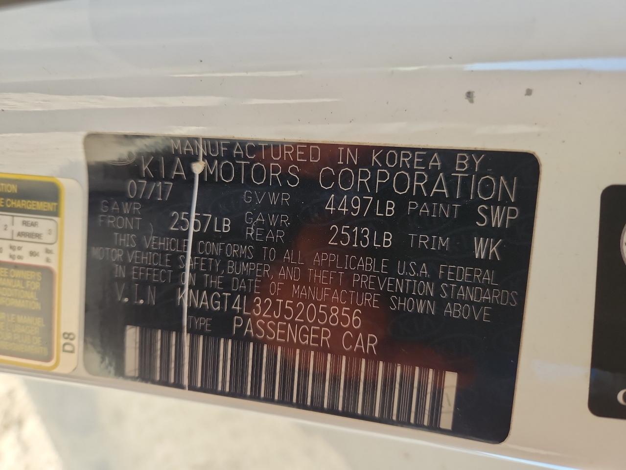 2018 Kia Optima Lx VIN: KNAGT4L32J5205856 Lot: 87235975