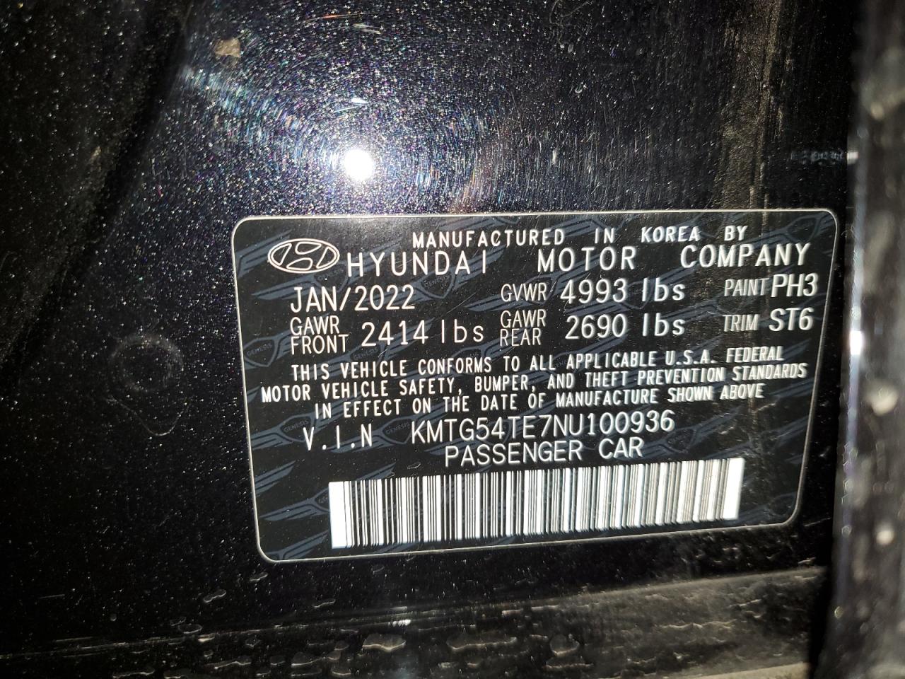 2022 Genesis G70 Base VIN: KMTG54TE7NU100936 Lot: 90288115