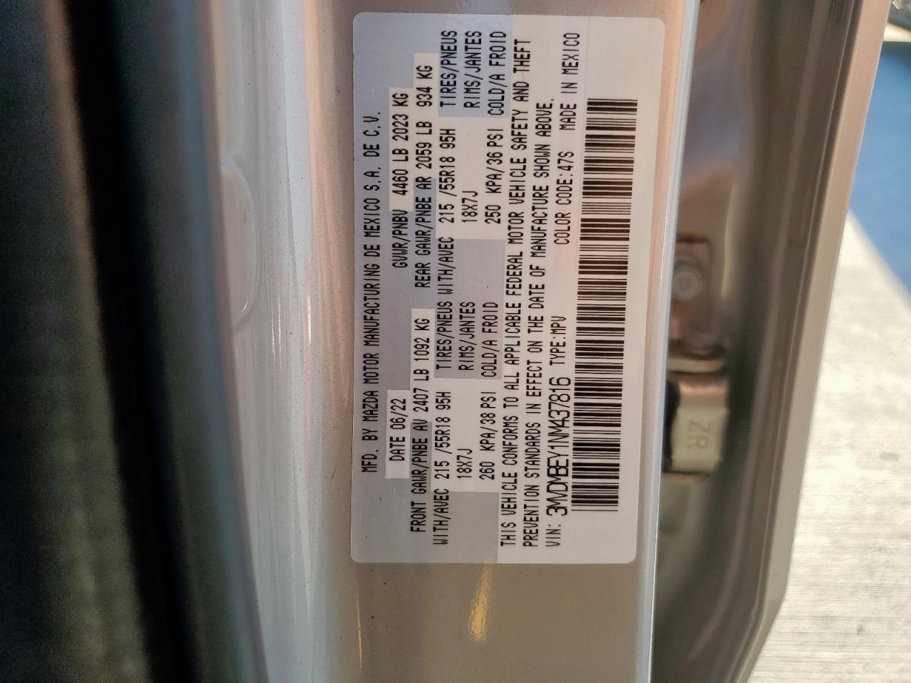 2022 Mazda Cx-30 Premium Plus VIN: 3MVDMBEY1NM437816 Lot: 86132535