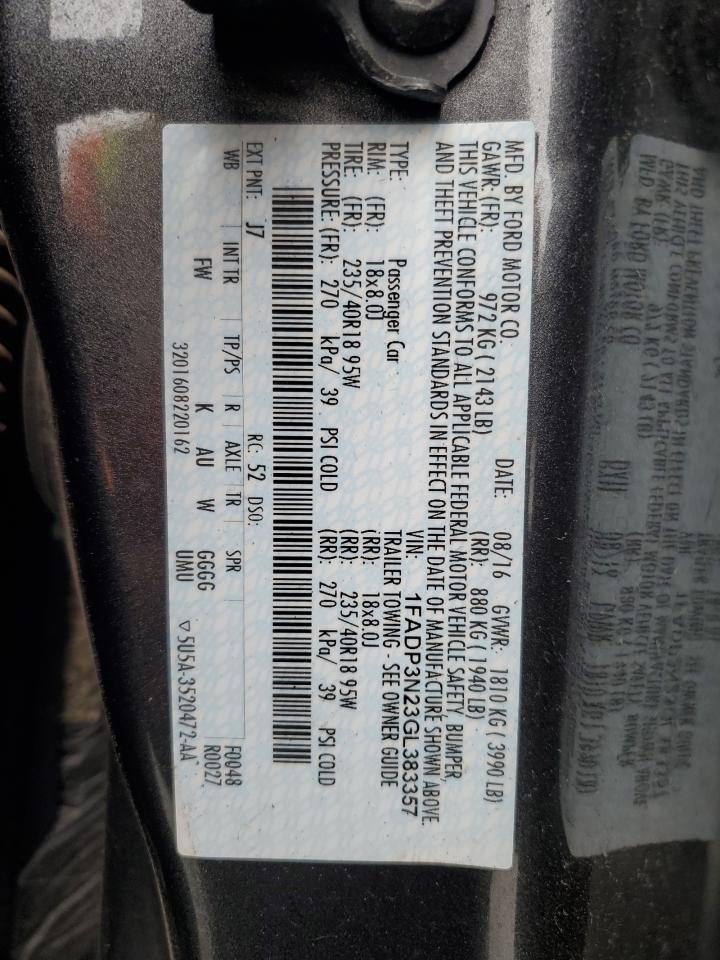 2016 Ford Focus Titanium VIN: 1FADP3N23GL383357 Lot: 82296315