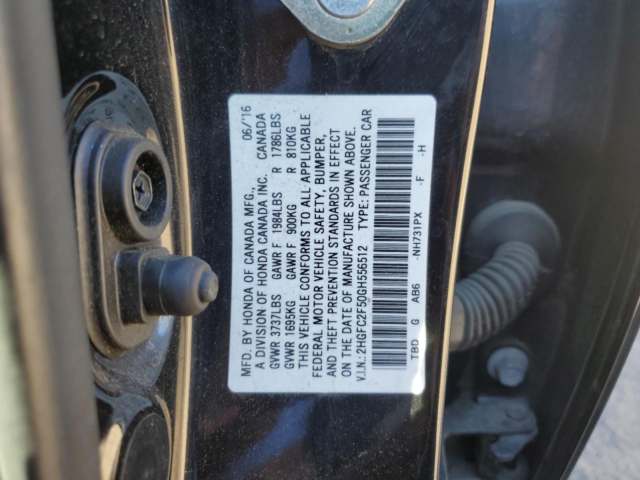 2016 Honda Civic Lx VIN: 2HGFC2F50GH556512 Lot: 81923145