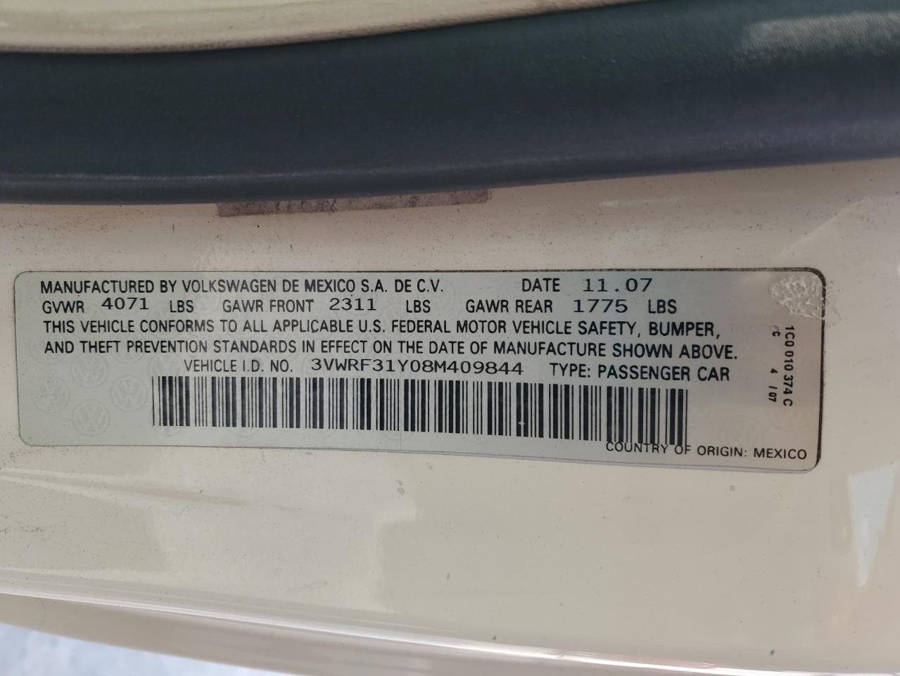 2008 Volkswagen New Beetle Convertible Se VIN: 3VWRF31Y08M409844 Lot: 85134255