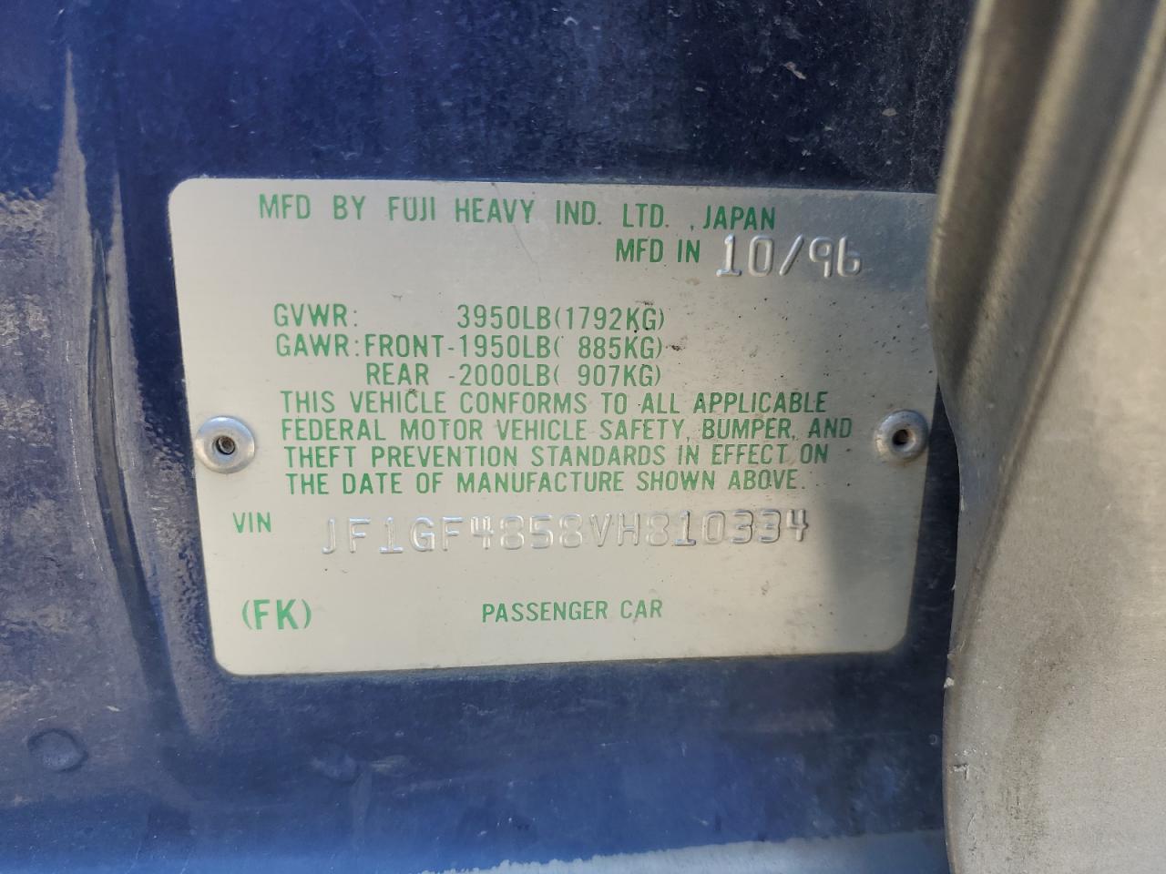 1997 Subaru Impreza Outback VIN: JF1GF4858VH810334 Lot: 82258935