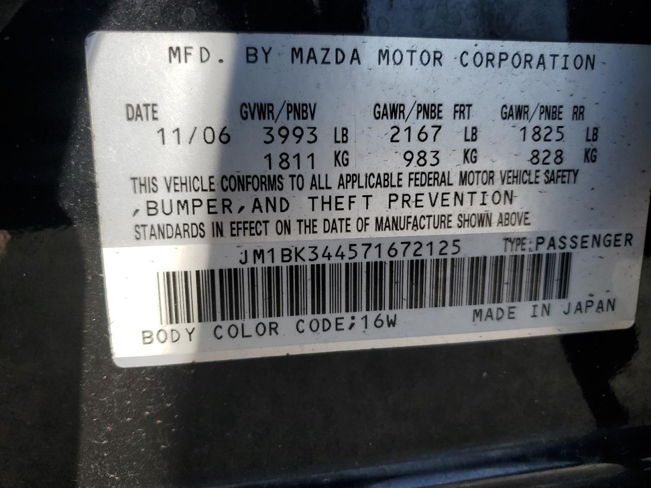 2007 Mazda 3 Hatchback VIN: JM1BK344571672125 Lot: 82537075