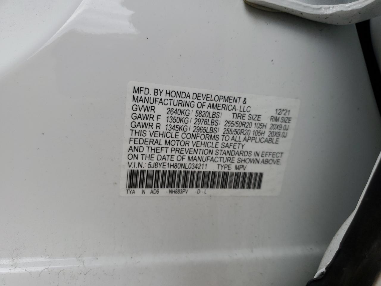 2022 Acura Mdx Advance VIN: 5J8YE1H80NL034211 Lot: 85399325