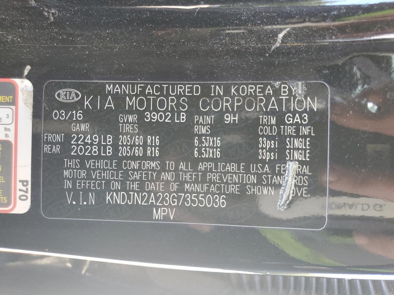 2016 Kia Soul VIN: KNDJN2A23G7355036 Lot: 84752005